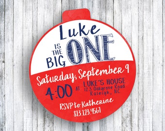 The Big One - Birthday Invitation - Red and White Bobber - Fishing Birthday - 1st Birthday Invitation