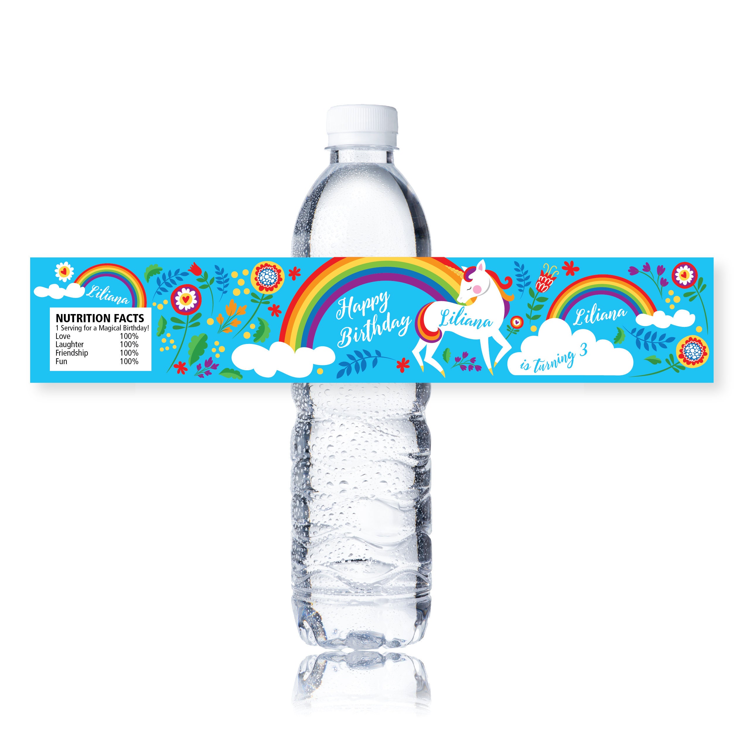Rainbow Unicorn Water Bottle Label, Customized Printable ... Rainbow Unicorn Water Bottle Label, Customized Printable ...