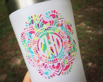 Mandala monogram decal Patterned monograms Lilly pulitzer mandala yeti decals for women monogram car decals Yeti tumbler monograms sticker