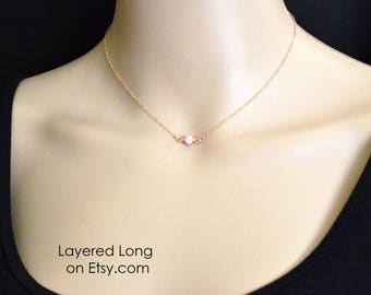 Rose Gold Pearl Necklace -Single Pearl Necklace - Pink Pearl -Rose Gold Filled - Solitaire Necklace - Pearl Necklace - Freshwater Pearl