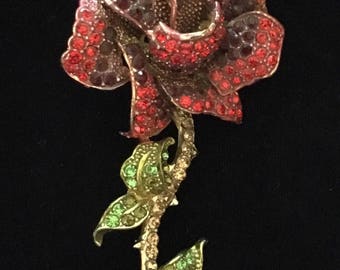 Large Rhinestone Rose Brooch / Pin