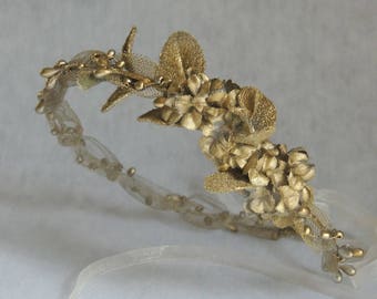 Gold Hair Wreath, Flower Vine Crown, Gold Wedding Hair Accessories, Gold Floral Hair Wreath, Gold Bohemian Wreath Crown, Boho Festival Crown