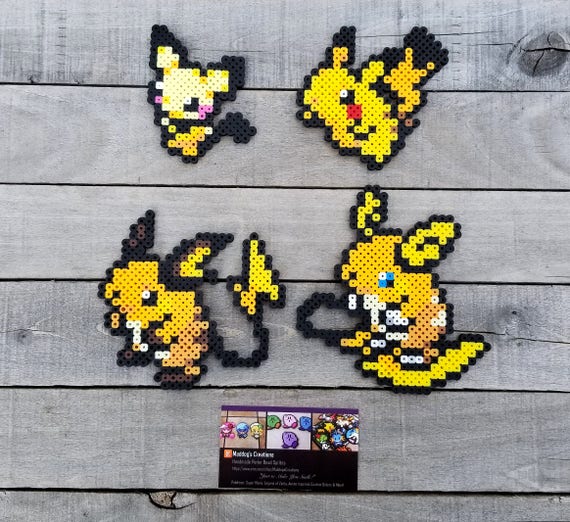 Pichu/Pikachu/Raichu Pokemon Perler Bead Sprites