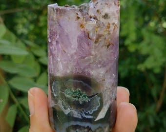 amethyst cylinder with cacoxenite, amethyst core
