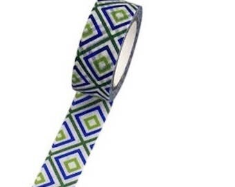 Masking tape linear patterns in blue / green - Japanese washi paper tape