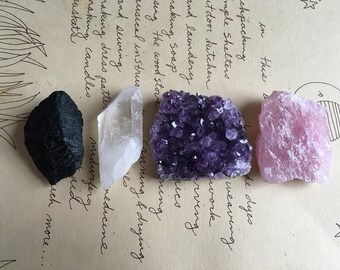 Crystal Collection - Raw Amethyst Geode - - Raw Rose Quartz -Raw Black Tourmaline - Raw Crystal Quartz - Premium Crystals