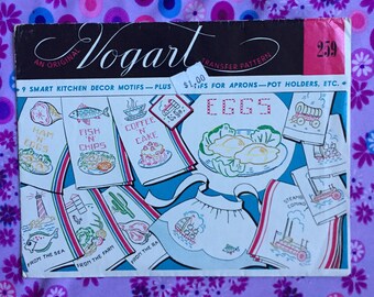 1950s Vogart Embroidery Pattern | Kitchen Decor Motifs | Vintage Embroidery Transfer