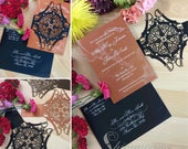 Pirate laser cut wedding invitation compass and sword belly band adventure saber party destination treasure map invite set