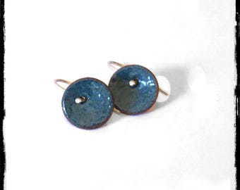 Small earrings enamelled Copper Enamels blue - hook in silver 925 - Romantiques