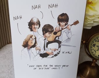 Hey Jude Greeting card for Beatles lovers everywhere, 70's style Beatles card for him, Paul, Ringo, John and George 70's style fun greeting