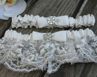 FAST Shipping!!!! Beautiful Ivory Wedding Garter Set, Bridal Garter Set, Rhinestones Garter, Lace Garter Set, Toss Garter, Tossing Garter