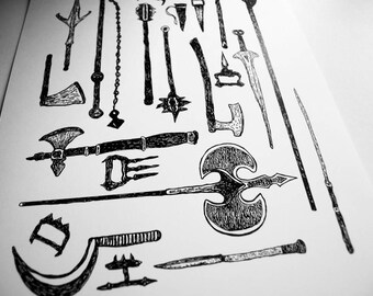 Medieval Weapons Art Print 8.27" x 11.69" (A4)