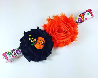 Trick or treat headband, Halloween headband, pumpkin headband, baby girl headband, newborn photo prop, toddler headband