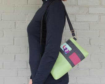 Small Green Crossbody Bag - Echino Bird Crossbody Bag - Green Vegan Leather Bag - pearthreads.com