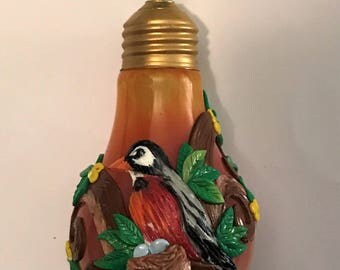 Recycled Light bulb ornament,polymer clay ornament,Robin,polymer clay Robin,Robin ornament.Robin's Nest