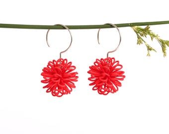 Ball Earrings Red, Contemporary Jewelry, Christmas Gift for her, Globe Earrings, Red Sphere Earrings, Pom Pom Earrings, Lightweight Earrings
