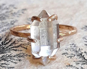 Large Herkimer Diamond Engagement Ring - Quartz Crystal - Large Stone Ring - Raw Crystal Ring - Rough Stone Ring - Boho Engagement Ring