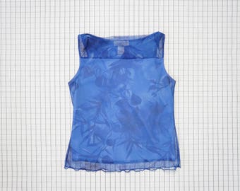 90's Mesh Top, Blue Mesh Illusion High NeckTop, Vapor Wave, Minimalist, Soft Grunge, Rave, Club Kid, Tumblr, Aesthetic, M