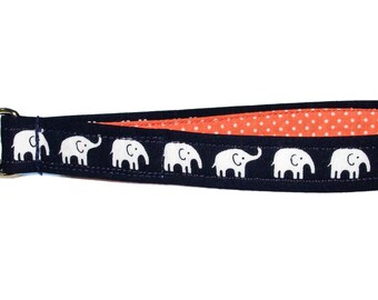 Elephant Keychain • Key Fob Wristlet • Safari • Elephant Accessories • Handbag Strap • Lanyard • Navy • Coral • Swivel Clip • 3/4" x 6"