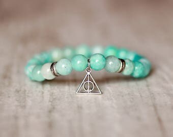 harry potter jewelry for girl deathly hallows harry potter charm bracelet turquoise blue bracelet for girlfriend gift for sister amazonite