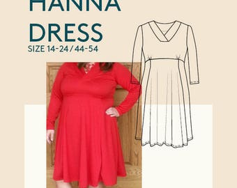 Plus size dress sewing patterns|Dress PDF pattern|Plus size jersey dress PDF sewing pattern for curvy women|Womens plus size sewing patterns