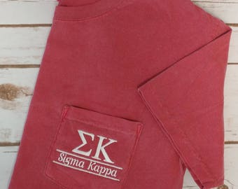 Sorority shirts, Sigma Kappa, Big Little Gift, Sorority T Shirt, Greek Letter shirt, Pocket T Shirt, Monogrammed Pocket T, Personalized