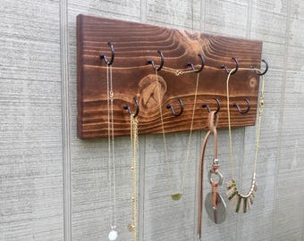 9 Hook Wood Necklace Holder, Jewelry Display, Necklace Organizer, Necklace Display, Jewelry Hanger, Jewelry Holder, Accessory Organizer