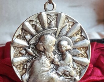 Spanish Art Deco Saint Joseph Medal Pendant Religious Gift Catholic Gift Joseph and Jesus Religious Medal