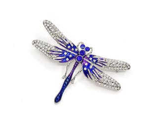 Lake Blue Crystal Dragonfly Brooch Pin - Rhinestone & Alloy Pretty Insect Jewelry
