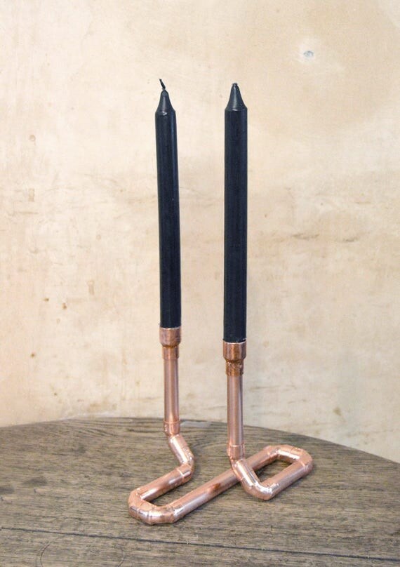 Copper Pipe Candle Holder Duo Perfect For Wedding