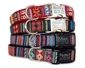 Dog collar Personalized dog collar Engraved Embroidery dog collar Dog tag Dog ID tag Large small boy girl Tribal Aztec dog collar Pet collar