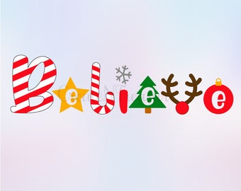 Christmas svg, dxf, Believe svg, Christmas Words svg. Holiday cut files. Cutting files for Silhouette or Cricut SVG, PNG, DXF.