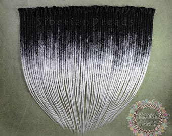 Crocheted SE Black White Ombre Dreadlock Hair Enxtensions Crochet Single Ended Dreads Gothic Boho dreadlock