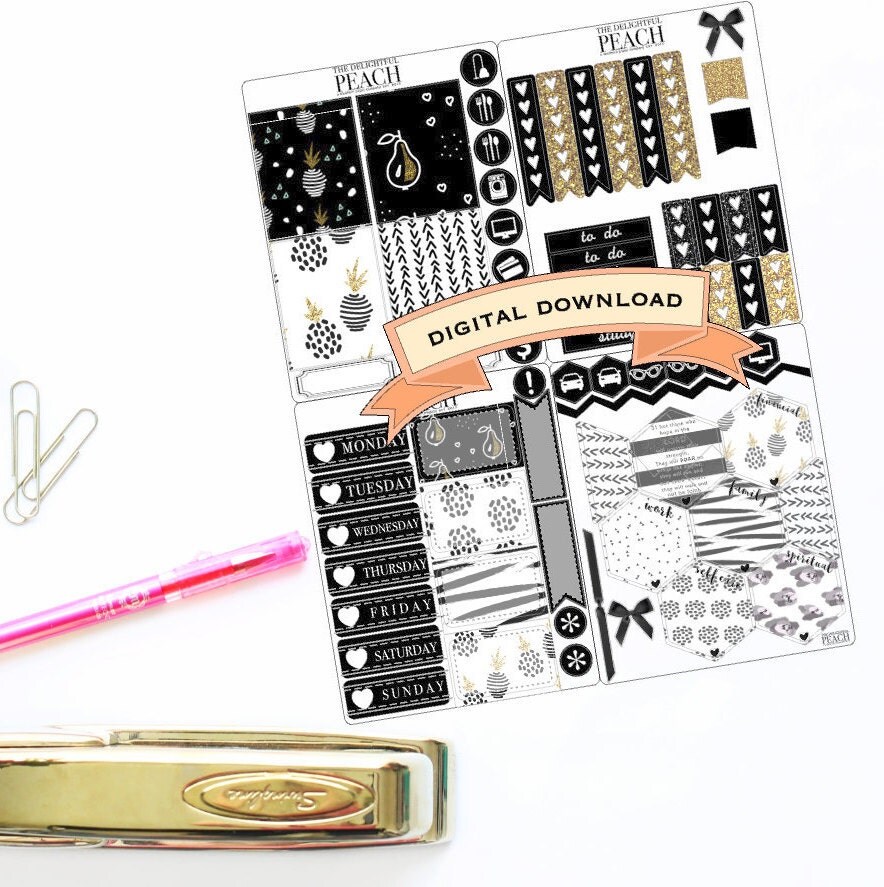 black and white planner stickers made to use with erin