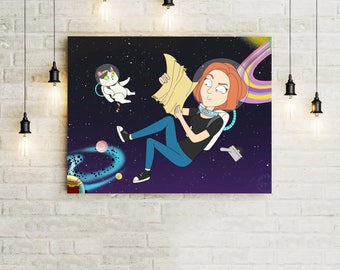 Rick and Morty style. Custom portrait. Drawing. Art. Illustration. Couple portrait. Family portrait. Green portal. Portal gun. Tiny Rick