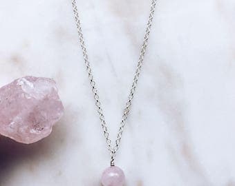 Rose Quartz Necklace, Sterling silver rose quartz pendant, Pink crystal necklace, Crystal necklace, Gemstone necklace, Rose quartz jewelry