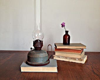 Vintage oil lamp, Antique lantern, Kerosene lamp, Old hanging lantern, Rustic lantern, Metal lantern, Oil glass lantern, Vintage lighting