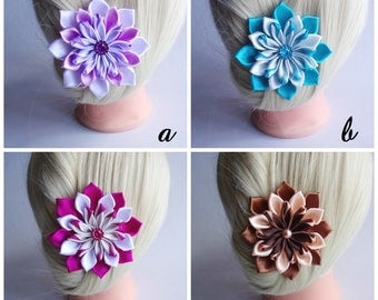 Satin Flower Hairclip/Hairclip with Kanzashi Flower/Satin Hair accessory/Up to 160 Custom Colors