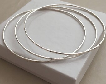 1.5mm Sterling Silver Stacking Bangles, Handmade, Set of 3.