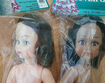 1950's-'60's Vintage dolls and pattern for decorative cover for toilet tissue rolls White/African American dolls and book