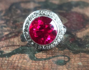 Art Deco Synthetic Ruby Diamond Ring