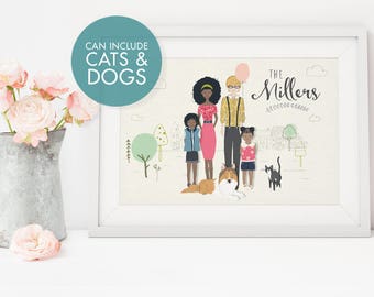 Custom Family Illustration, Digital Custom Family Portrait, Family Portrait, Custom Family Portrait, Custom Illustrated Family Art Print
