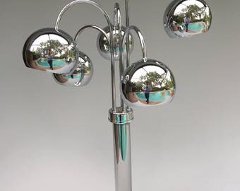 Vintage Mid Century Modern Waterfall Lamp - Five Globe Eyeball Lamp - Chrome