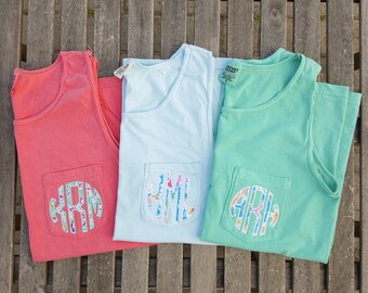Comfort Colors Monogram Pocket Tank, monogrammed pocket tank, Applique monogram, pocket tank top, tank top, monogram tank top
