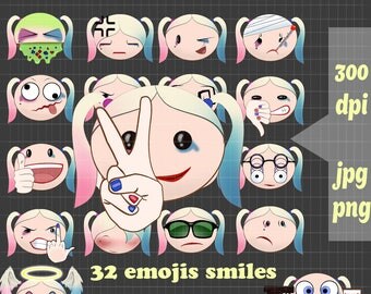 The emoji squad movie Harley quinn suicidé squad emoji svg clipart vector for cosplay costume tee shirts harley quinn birthday party emoji