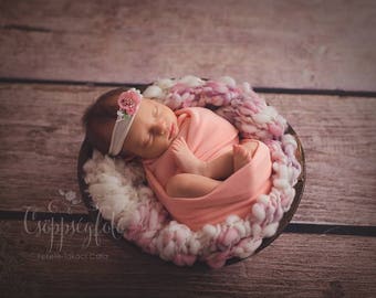 RTS Pink-Ivory Handspun Blanket Newborn Photography Prop