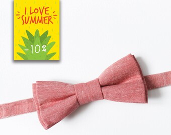 Bow tie for men Coral Melange Linen bow tie Wedding bow tie Mens Bowtie Groomsmen outfit Groom necktie Wedding outfit Wedding tie Necktie