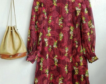 1980s Red Floral and Paisley Vintage Dress // Vintage Dress // Summer & Floral Dress