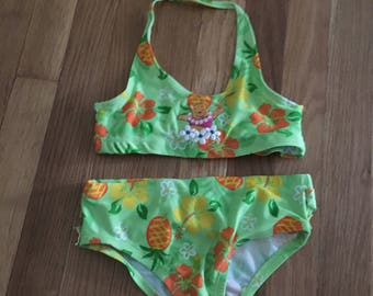 1990's neon green floral pooh bikini - size 4t