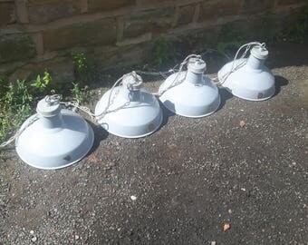 Vintage Antique Retro Industrial Benjamin RLM Enamel Factory Light Fitting Pendant Grey Ceiling